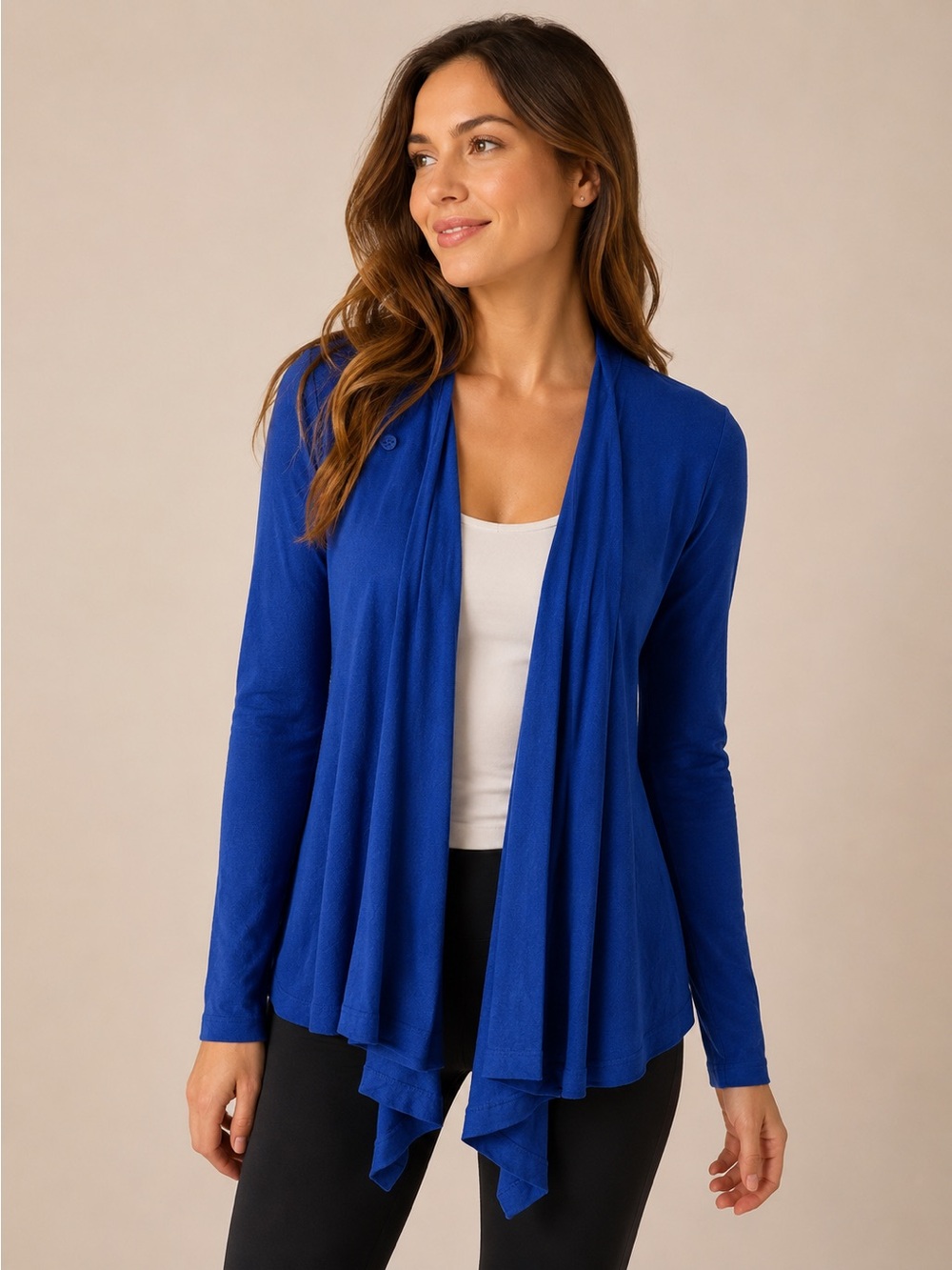 Beyond Yoga Blue‎ Open Front Draped Cardigan Wrap Pima Modal XS